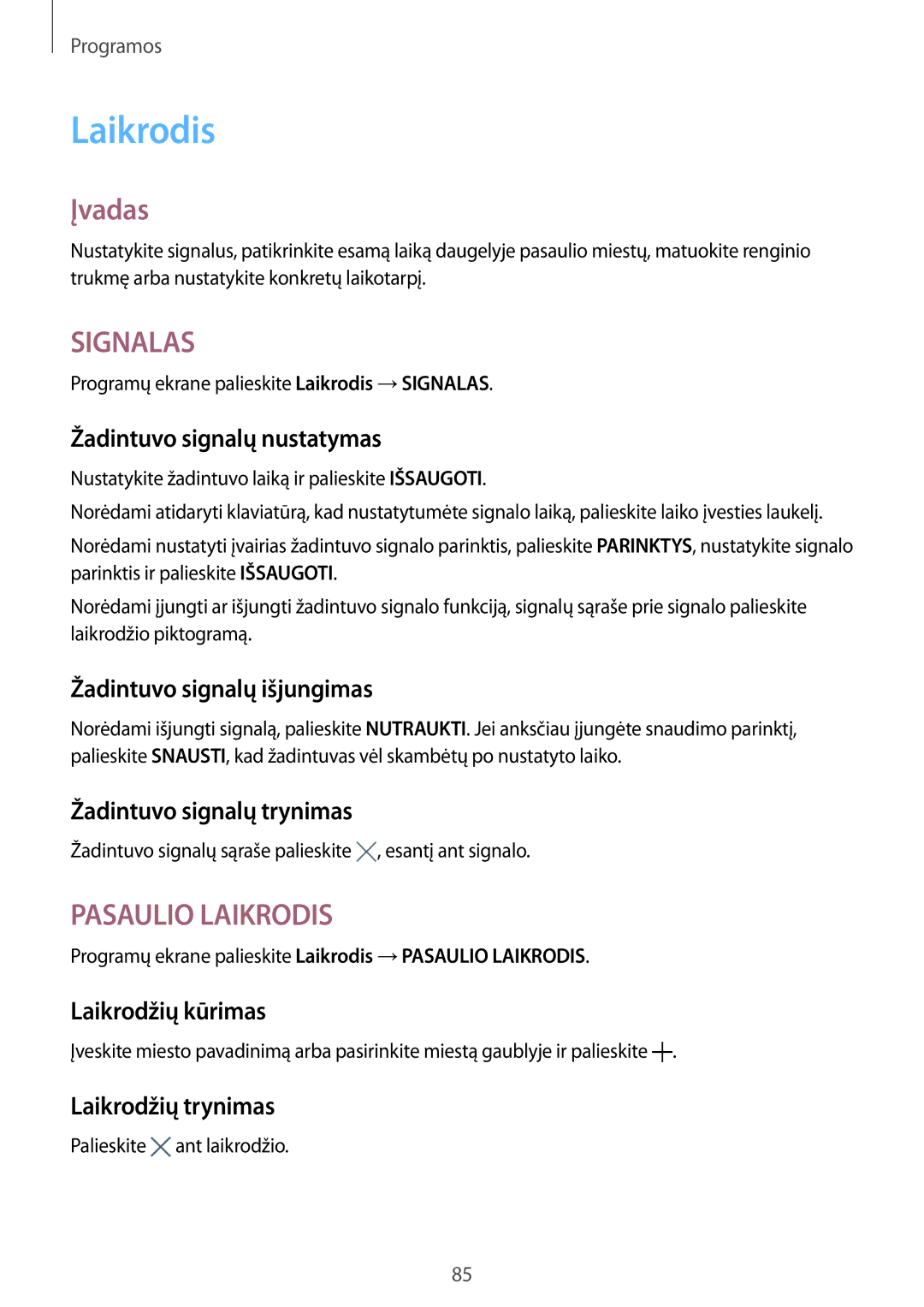 Samsung SM-T815NZKESEB, SM-T815NZDESEB, SM-T815NZWESEB manual Laikrodis 