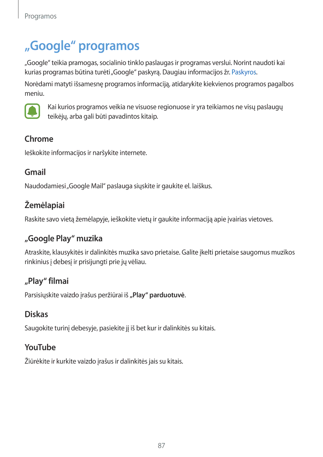 Samsung SM-T815NZDESEB, SM-T815NZKESEB, SM-T815NZWESEB manual „Google programos 