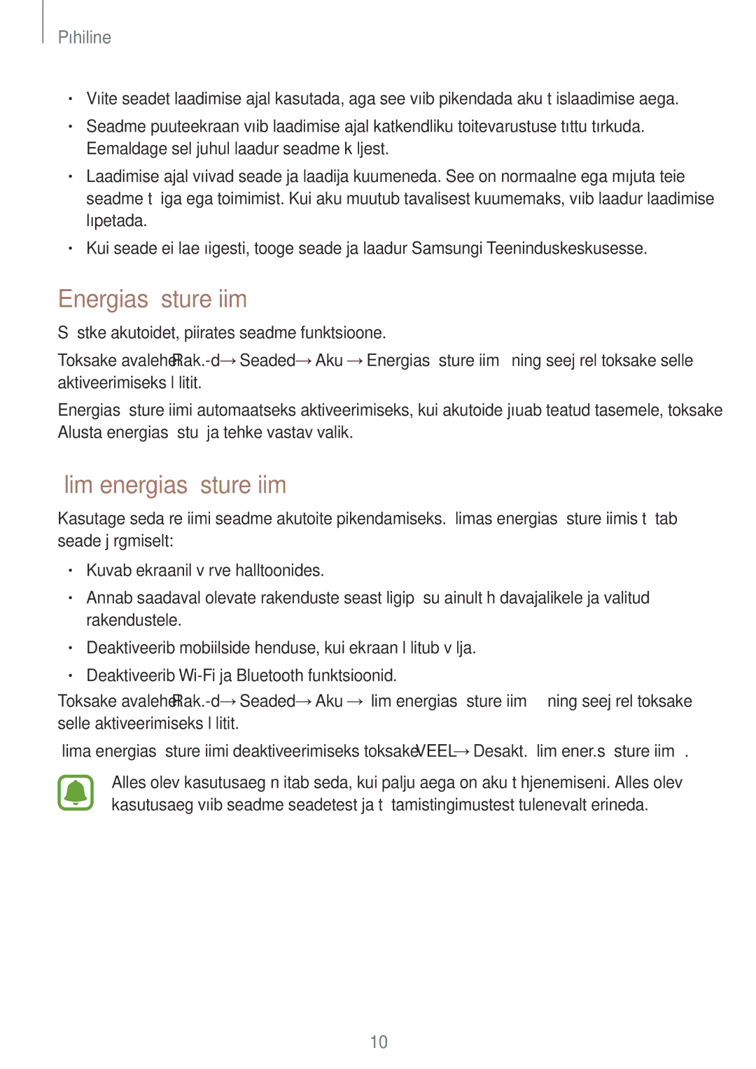 Samsung SM-T815NZKESEB, SM-T815NZDESEB, SM-T815NZWESEB manual Energiasäästurežiim, Ülim energiasäästurežiim 