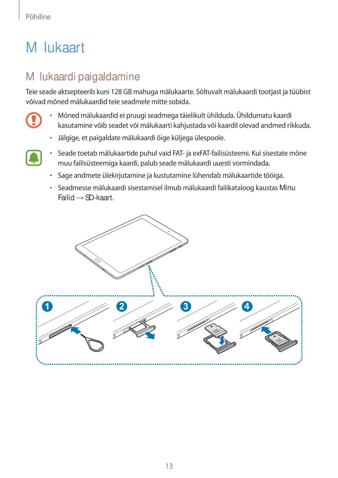 Samsung SM-T815NZKESEB, SM-T815NZDESEB, SM-T815NZWESEB manual Mälukaart, Mälukaardi paigaldamine 