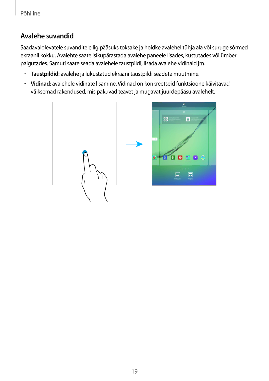 Samsung SM-T815NZKESEB, SM-T815NZDESEB, SM-T815NZWESEB manual Avalehe suvandid 