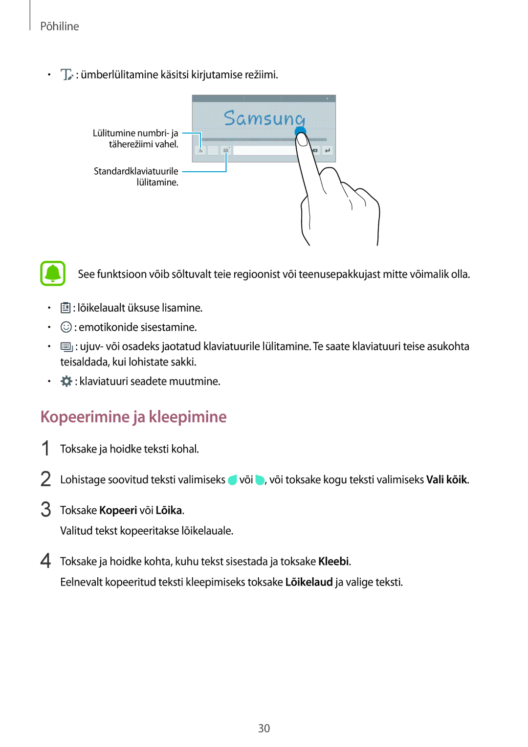 Samsung SM-T815NZDESEB, SM-T815NZKESEB, SM-T815NZWESEB manual Kopeerimine ja kleepimine 