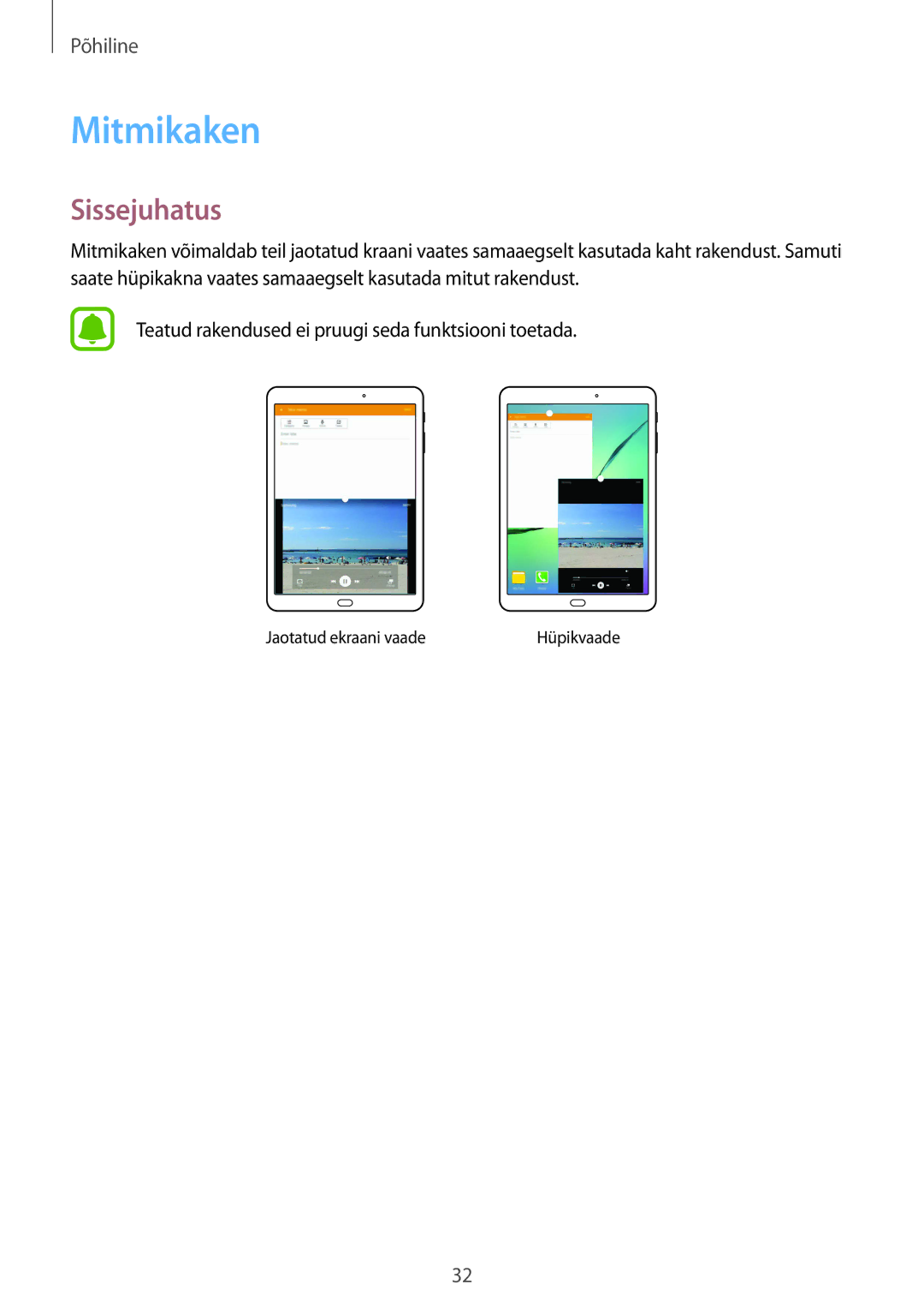 Samsung SM-T815NZWESEB, SM-T815NZDESEB, SM-T815NZKESEB manual Mitmikaken, Sissejuhatus 