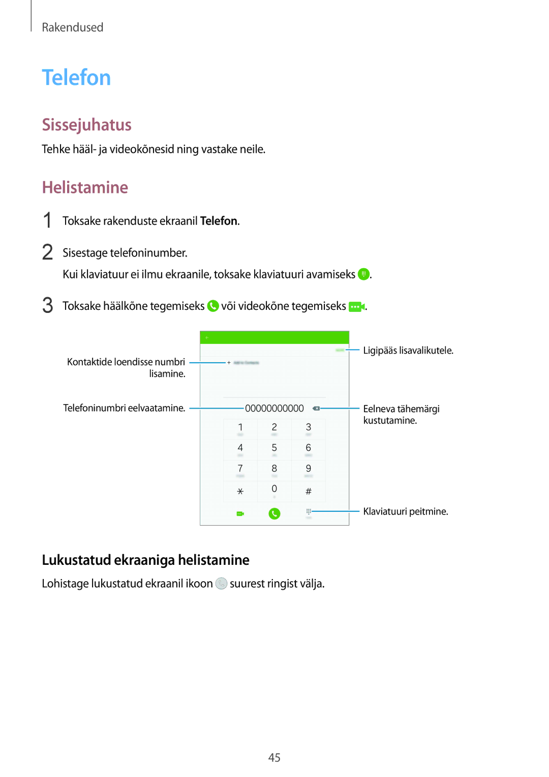 Samsung SM-T815NZDESEB, SM-T815NZKESEB, SM-T815NZWESEB manual Telefon, Helistamine, Lukustatud ekraaniga helistamine 