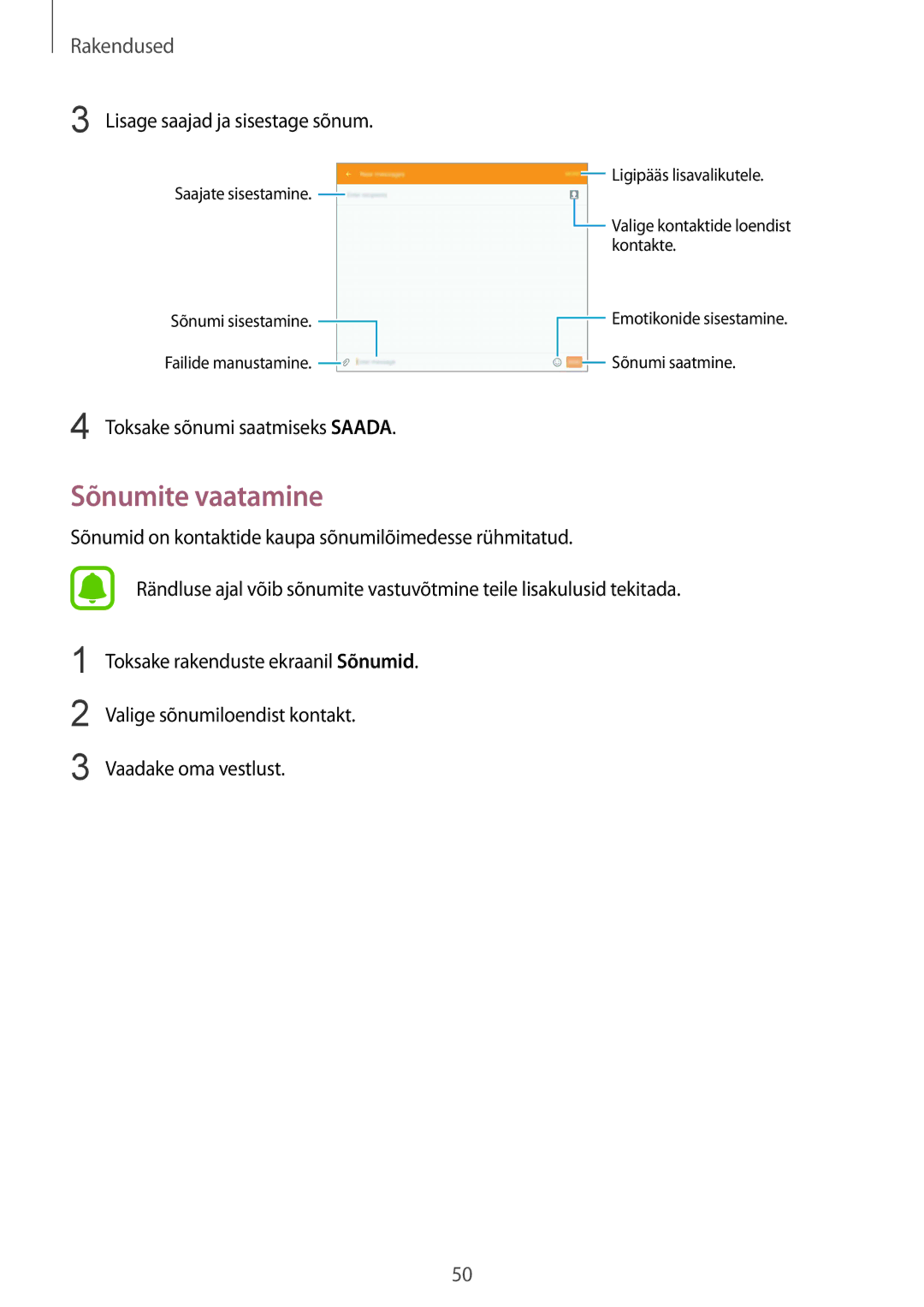 Samsung SM-T815NZWESEB, SM-T815NZDESEB, SM-T815NZKESEB manual Sõnumite vaatamine, Toksake sõnumi saatmiseks Saada 