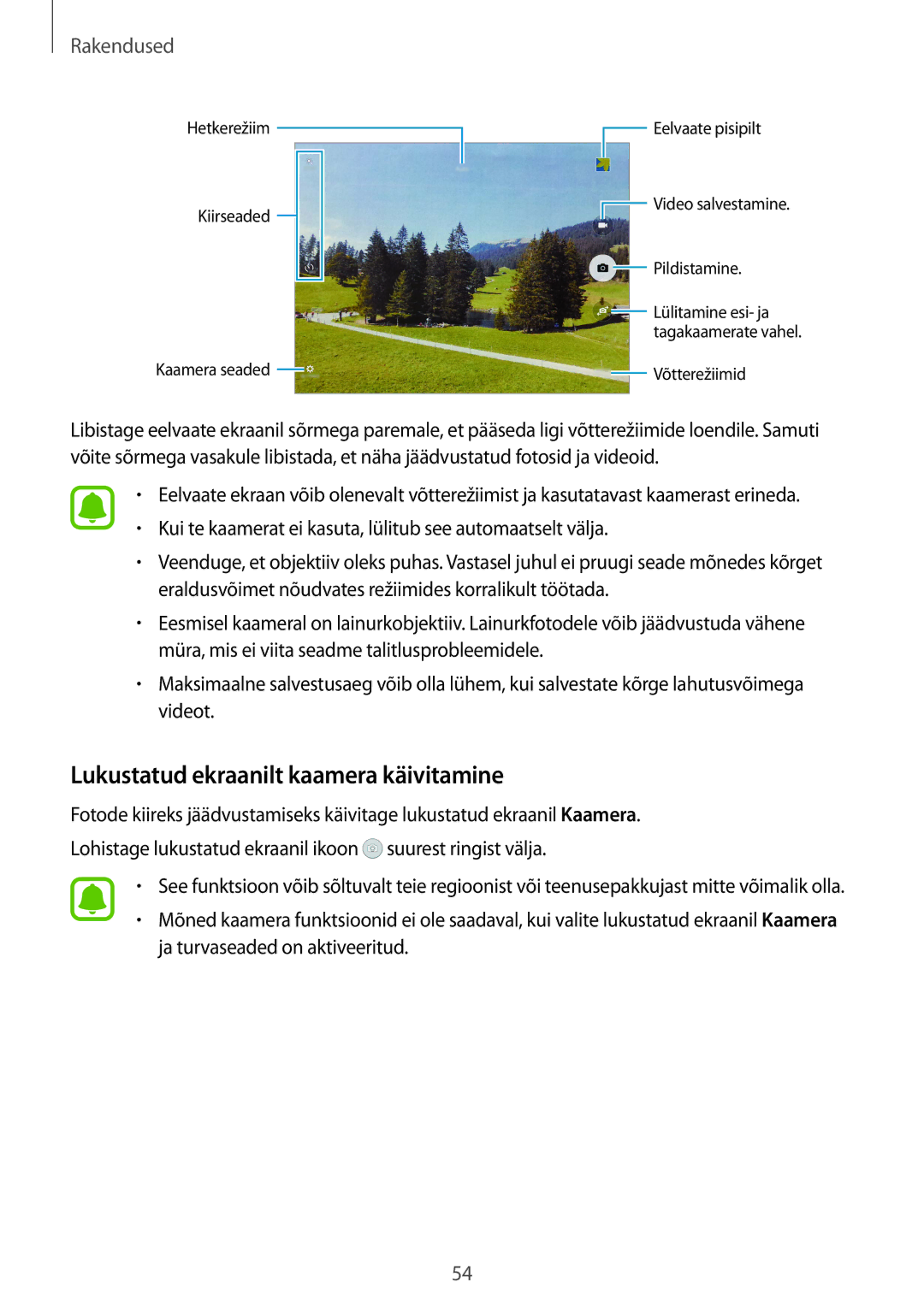 Samsung SM-T815NZDESEB, SM-T815NZKESEB, SM-T815NZWESEB manual Lukustatud ekraanilt kaamera käivitamine 