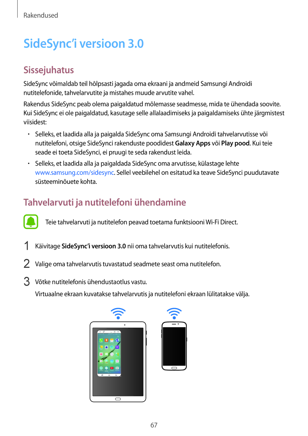 Samsung SM-T815NZKESEB, SM-T815NZDESEB, SM-T815NZWESEB manual SideSync’i versioon, Tahvelarvuti ja nutitelefoni ühendamine 