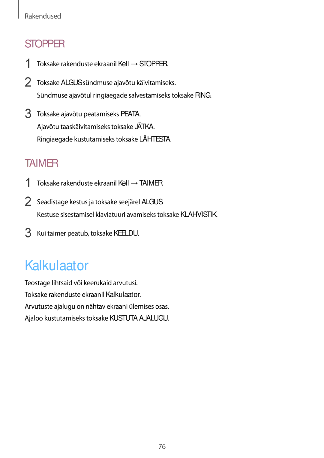 Samsung SM-T815NZKESEB, SM-T815NZDESEB, SM-T815NZWESEB manual Kalkulaator, Stopper 