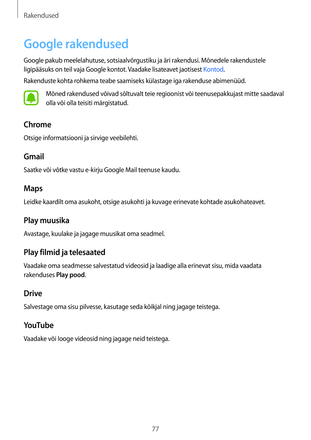 Samsung SM-T815NZWESEB, SM-T815NZDESEB, SM-T815NZKESEB manual Google rakendused 