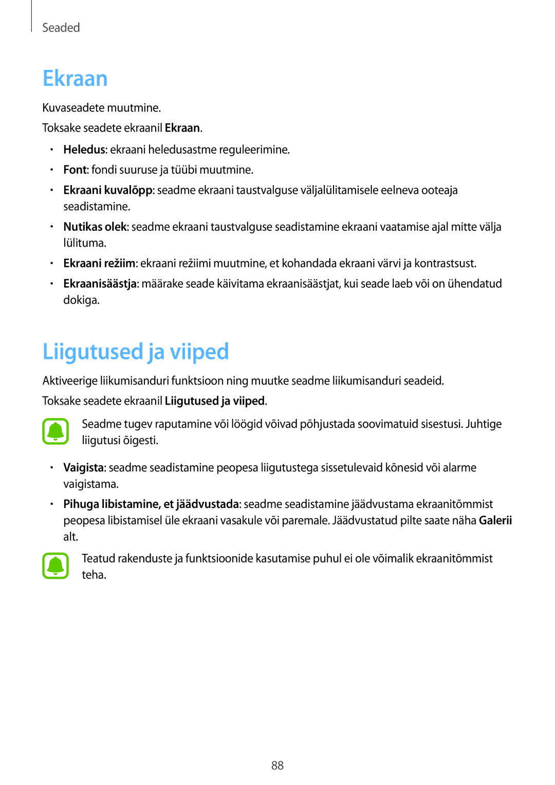 Samsung SM-T815NZKESEB, SM-T815NZDESEB, SM-T815NZWESEB manual Ekraan, Liigutused ja viiped 