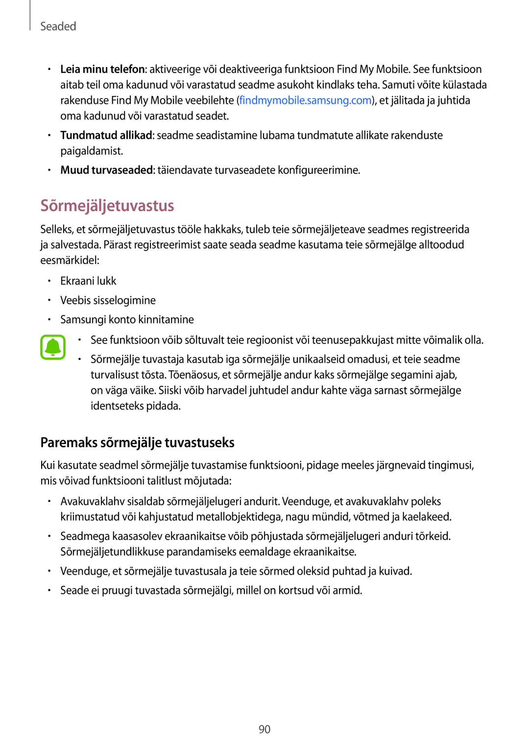 Samsung SM-T815NZDESEB, SM-T815NZKESEB, SM-T815NZWESEB manual Sõrmejäljetuvastus, Paremaks sõrmejälje tuvastuseks 