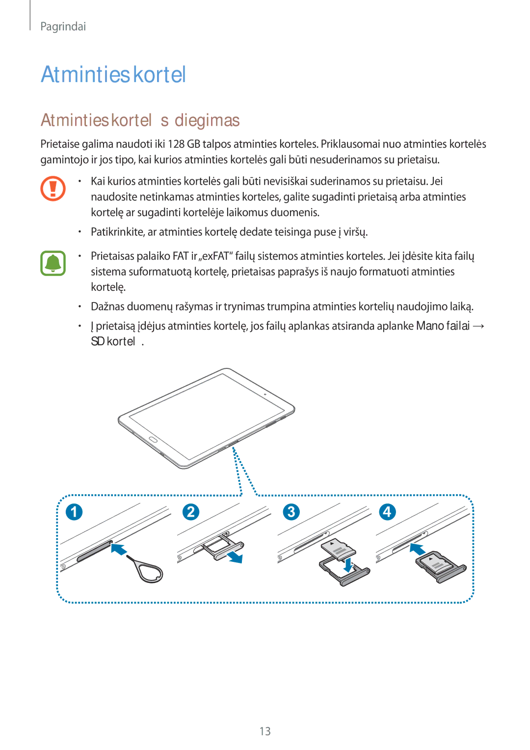 Samsung SM-T815NZKESEB, SM-T815NZDESEB, SM-T815NZWESEB manual Atminties kortelės įdiegimas 
