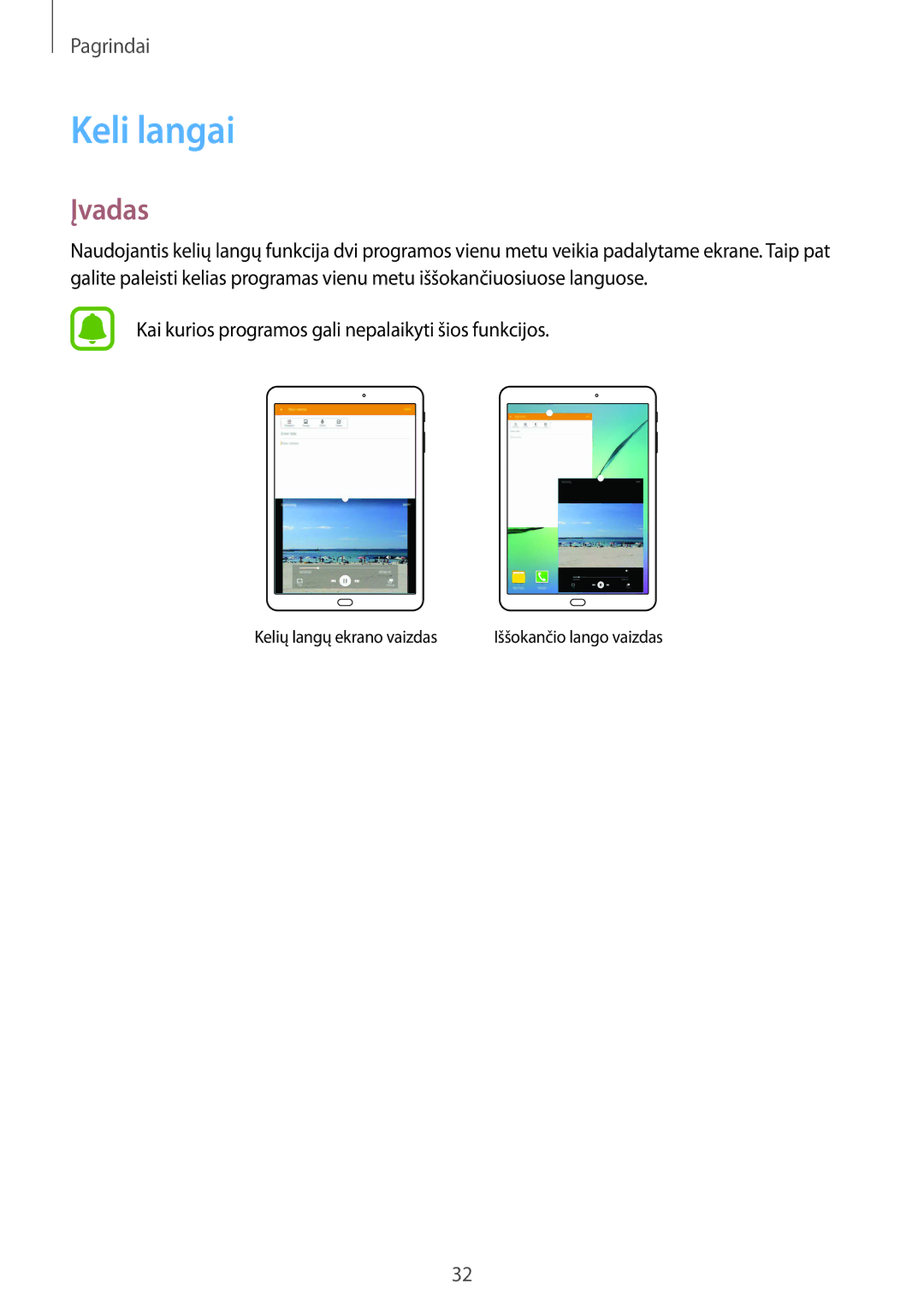 Samsung SM-T815NZWESEB, SM-T815NZDESEB manual Keli langai, Įvadas, Kai kurios programos gali nepalaikyti šios funkcijos 