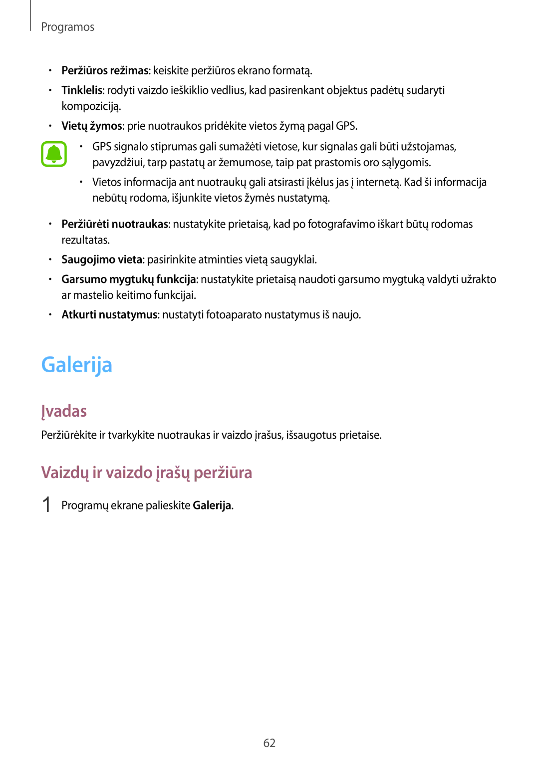 Samsung SM-T815NZWESEB, SM-T815NZDESEB manual Vaizdų ir vaizdo įrašų peržiūra, Programų ekrane palieskite Galerija 