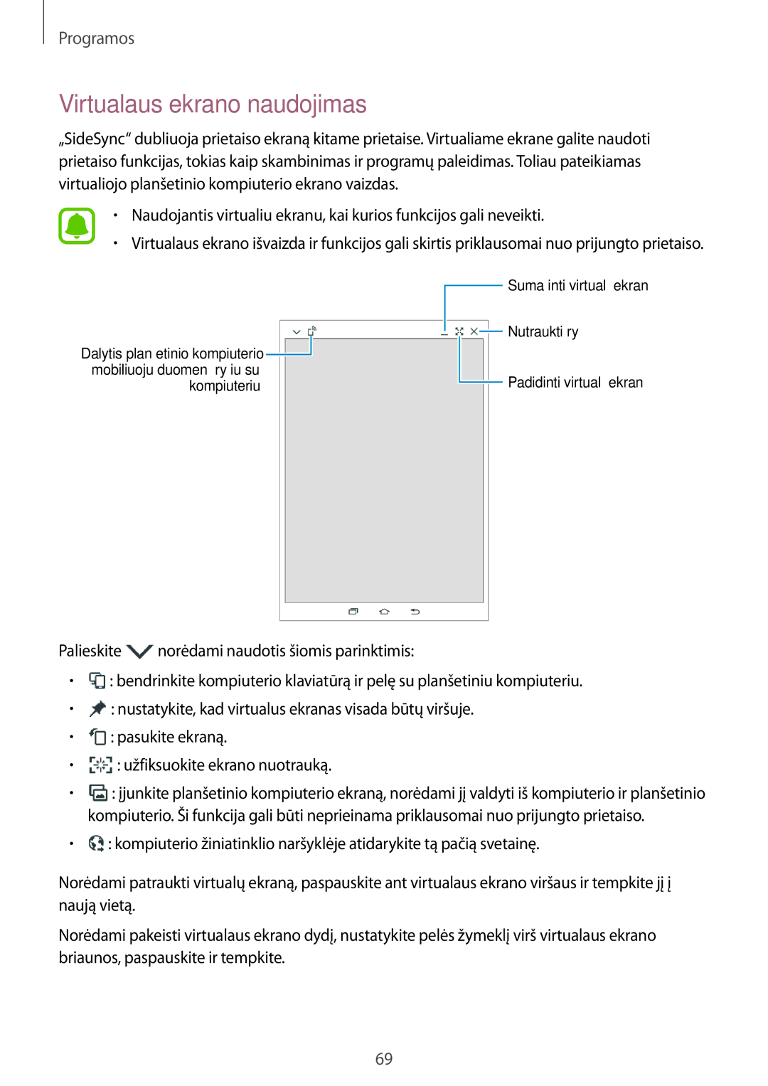 Samsung SM-T815NZDESEB, SM-T815NZKESEB, SM-T815NZWESEB manual Virtualaus ekrano naudojimas 