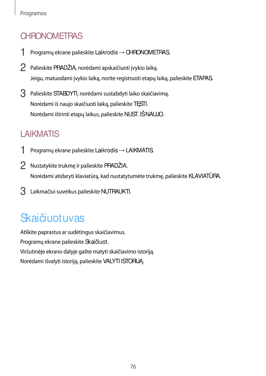 Samsung SM-T815NZKESEB, SM-T815NZDESEB, SM-T815NZWESEB manual Skaičiuotuvas, Chronometras 