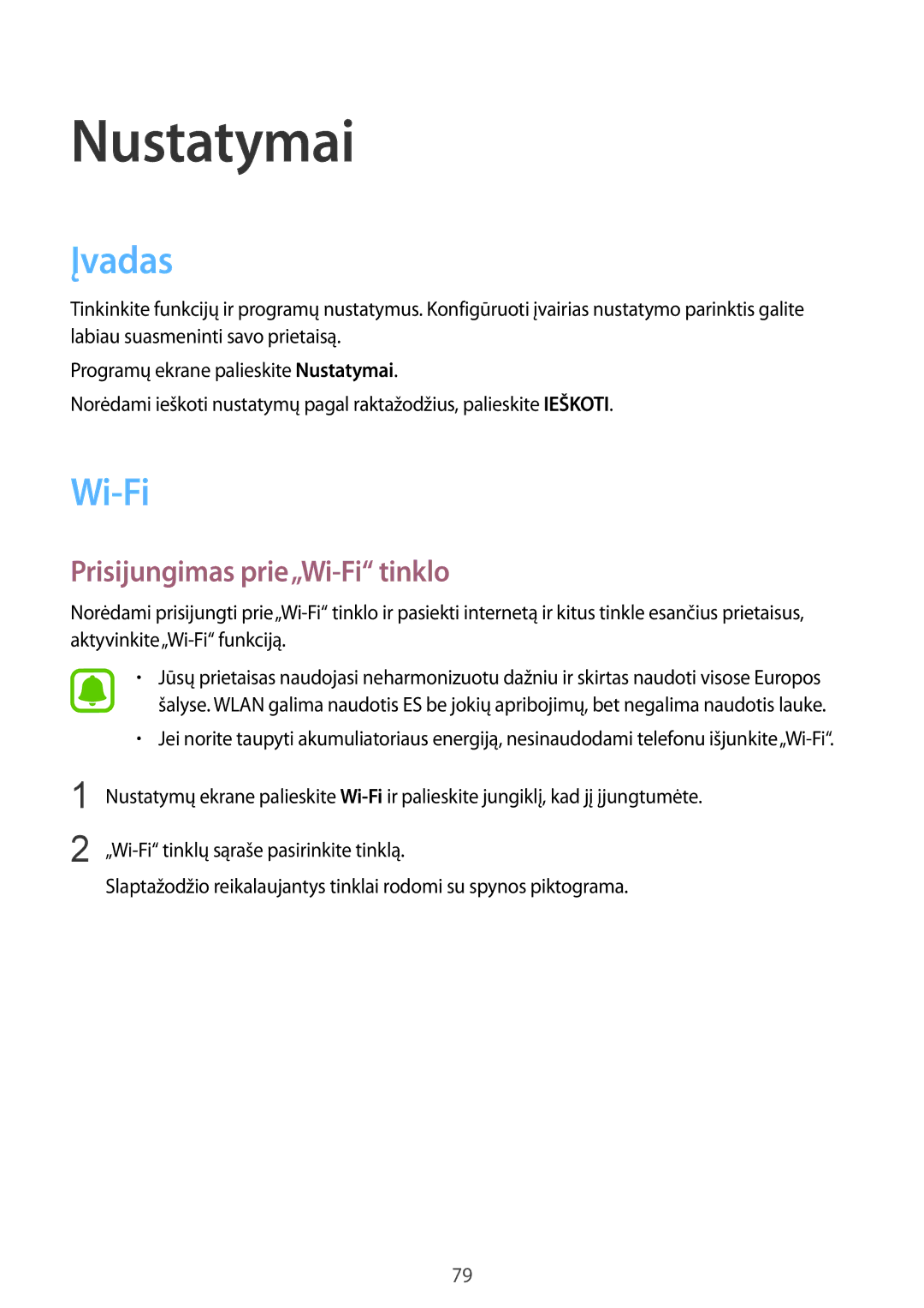 Samsung SM-T815NZKESEB, SM-T815NZDESEB, SM-T815NZWESEB manual Įvadas, Prisijungimas prie„Wi-Fi tinklo 