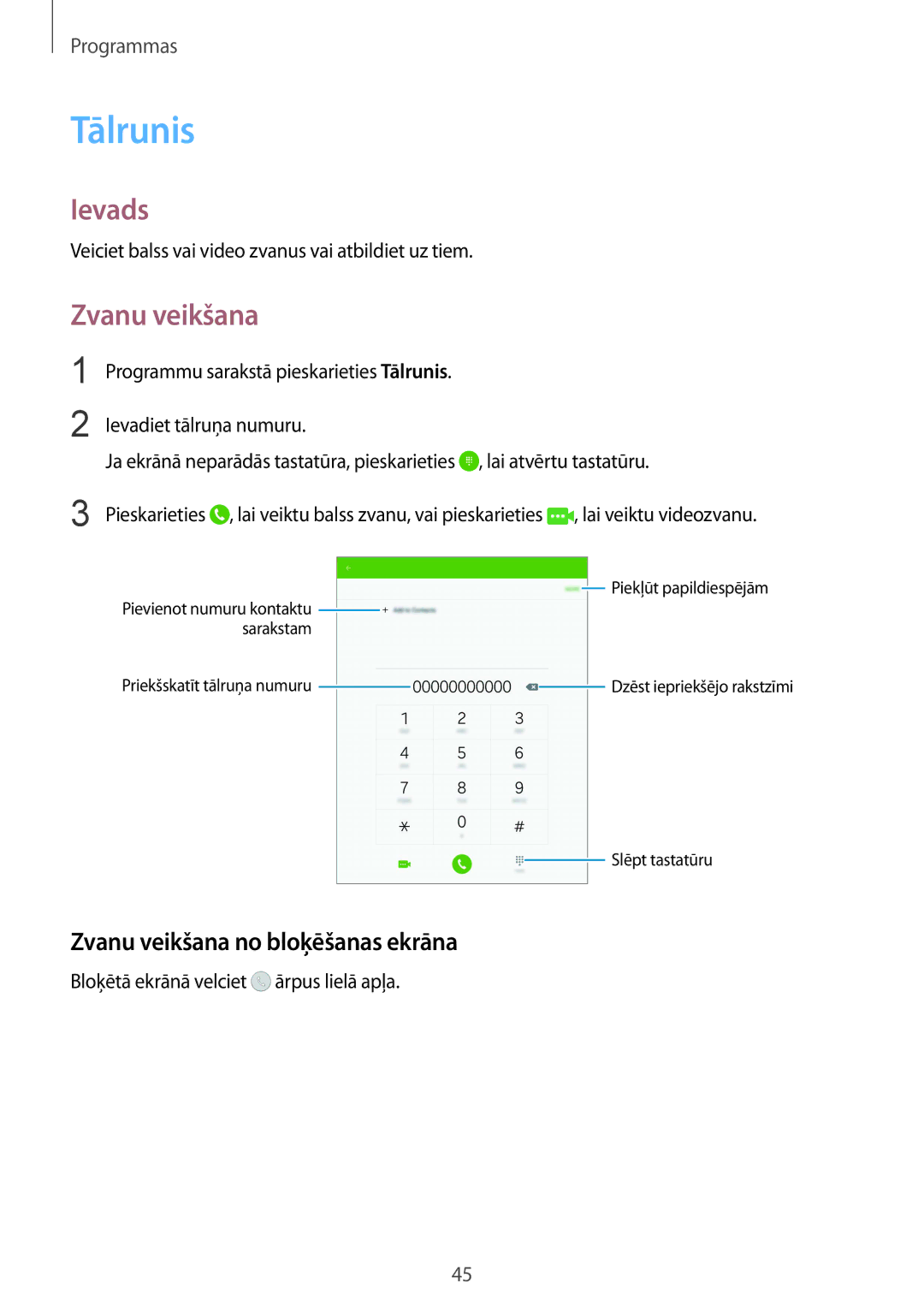 Samsung SM-T815NZDESEB manual Tālrunis, Zvanu veikšana no bloķēšanas ekrāna, Bloķētā ekrānā velciet ārpus lielā apļa 