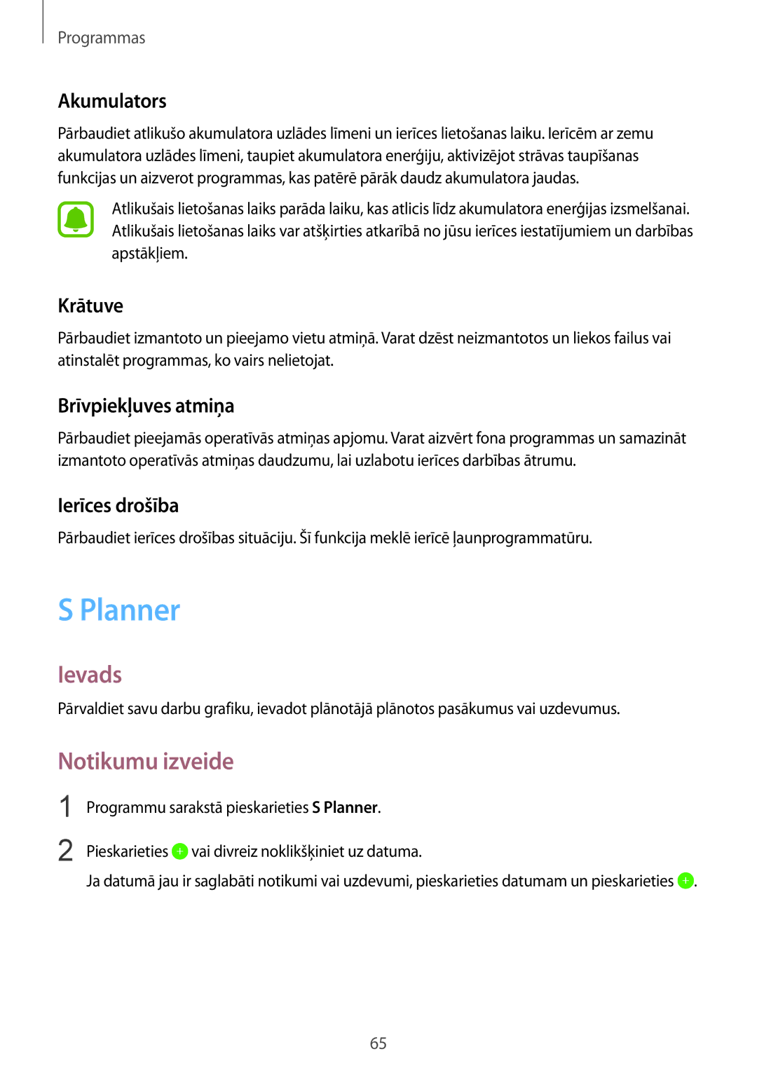 Samsung SM-T815NZWESEB, SM-T815NZDESEB, SM-T815NZKESEB manual Planner, Notikumu izveide 