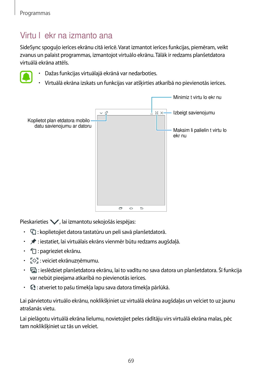 Samsung SM-T815NZDESEB, SM-T815NZKESEB, SM-T815NZWESEB manual Virtuālā ekrāna izmantošana 