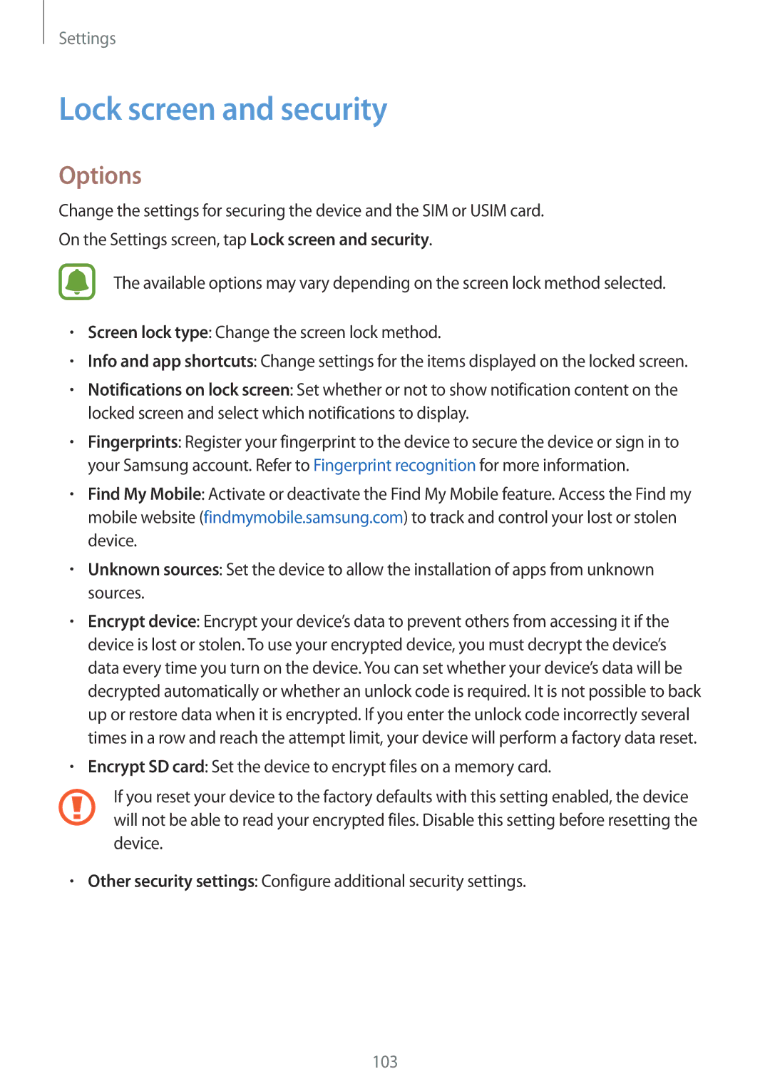 Samsung SM-T815YZDEXXV, SM-T815NZKEDBT, SM-T815NZWEDBT, SM-T715NZKEDBT, SM-T715NZWEDBT manual Lock screen and security, Options 