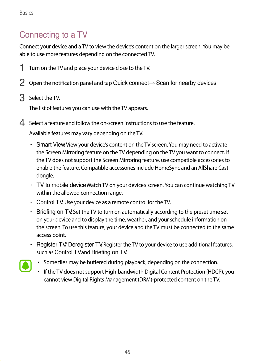 Samsung SM-T815NZWEPAN, SM-T815NZKEDBT, SM-T815NZWEDBT, SM-T715NZKEDBT, SM-T715NZWEDBT, SM-T815NZWEXEF manual Connecting to a TV 