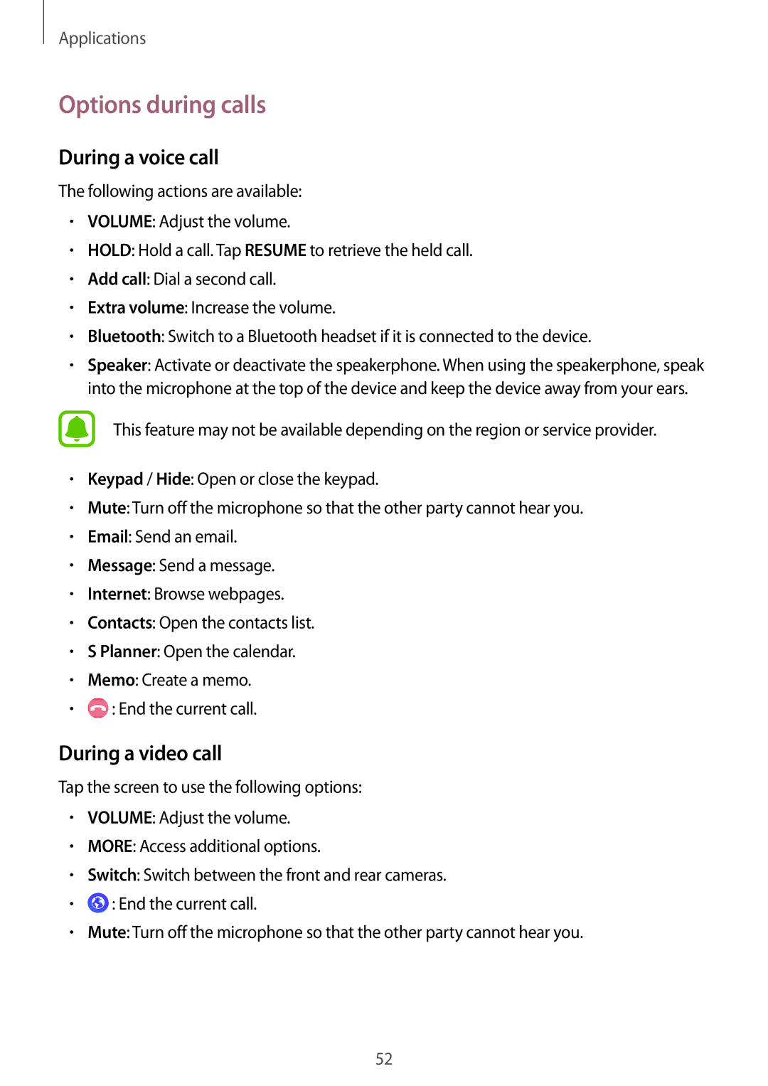 Samsung SM-T815NZKEXSK, SM-T815NZKEDBT, SM-T815NZWEDBT manual Options during calls, During a voice call, During a video call 