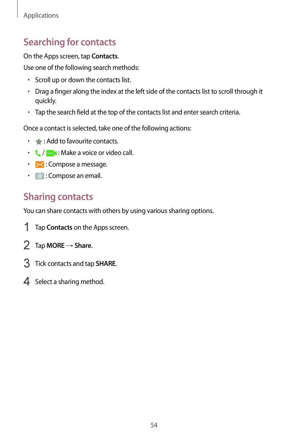 Samsung SM-T715NZWEXSK, SM-T815NZKEDBT, SM-T815NZWEDBT manual Searching for contacts, Sharing contacts, Tap More →Share 