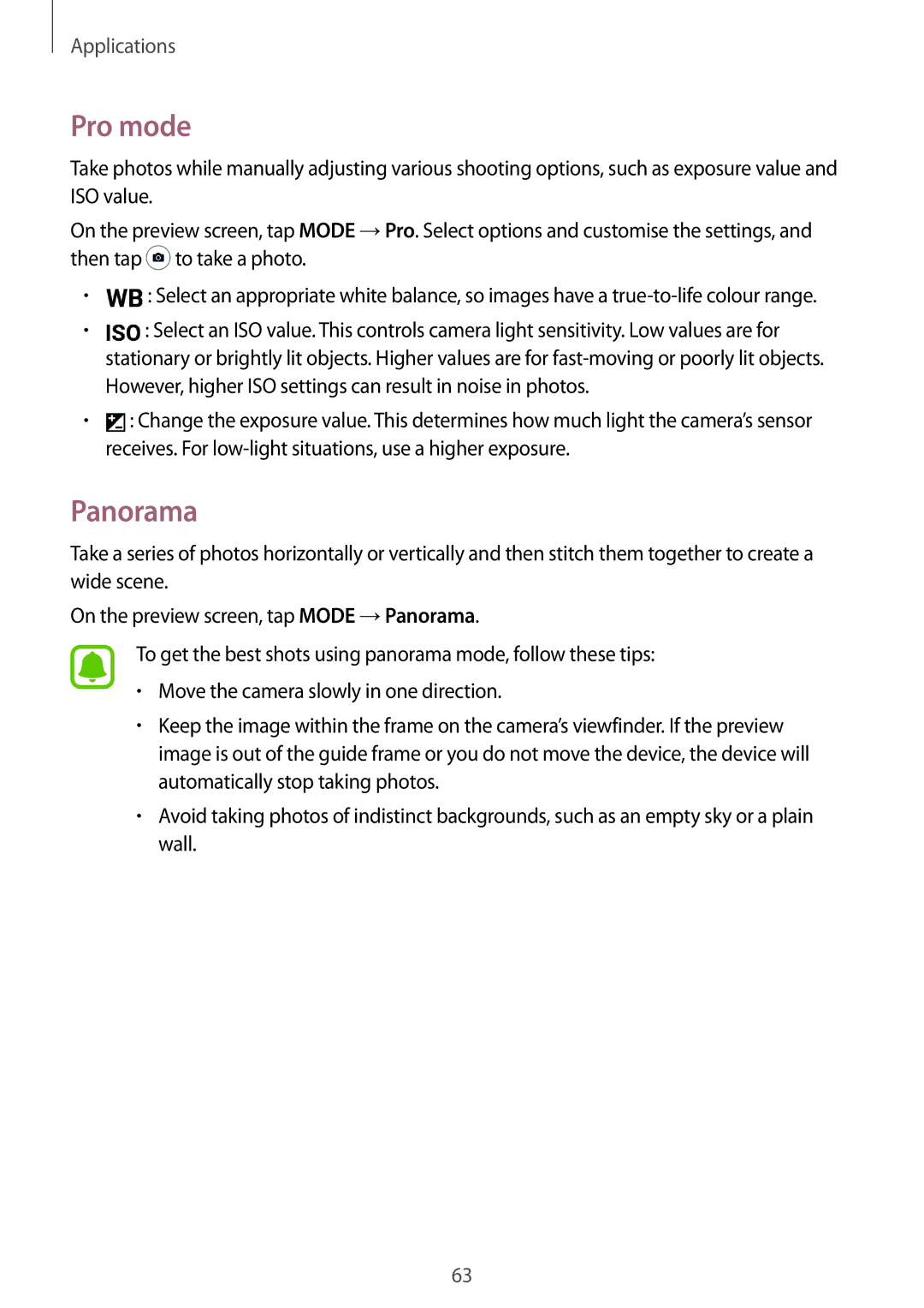 Samsung SM-T715NZWENEE, SM-T815NZKEDBT, SM-T815NZWEDBT, SM-T715NZKEDBT, SM-T715NZWEDBT, SM-T815NZWEXEF manual Pro mode, Panorama 