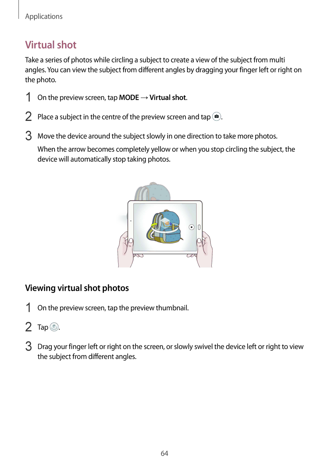 Samsung SM-T815NZWENEE, SM-T815NZKEDBT, SM-T815NZWEDBT, SM-T715NZKEDBT manual Virtual shot, Viewing virtual shot photos 