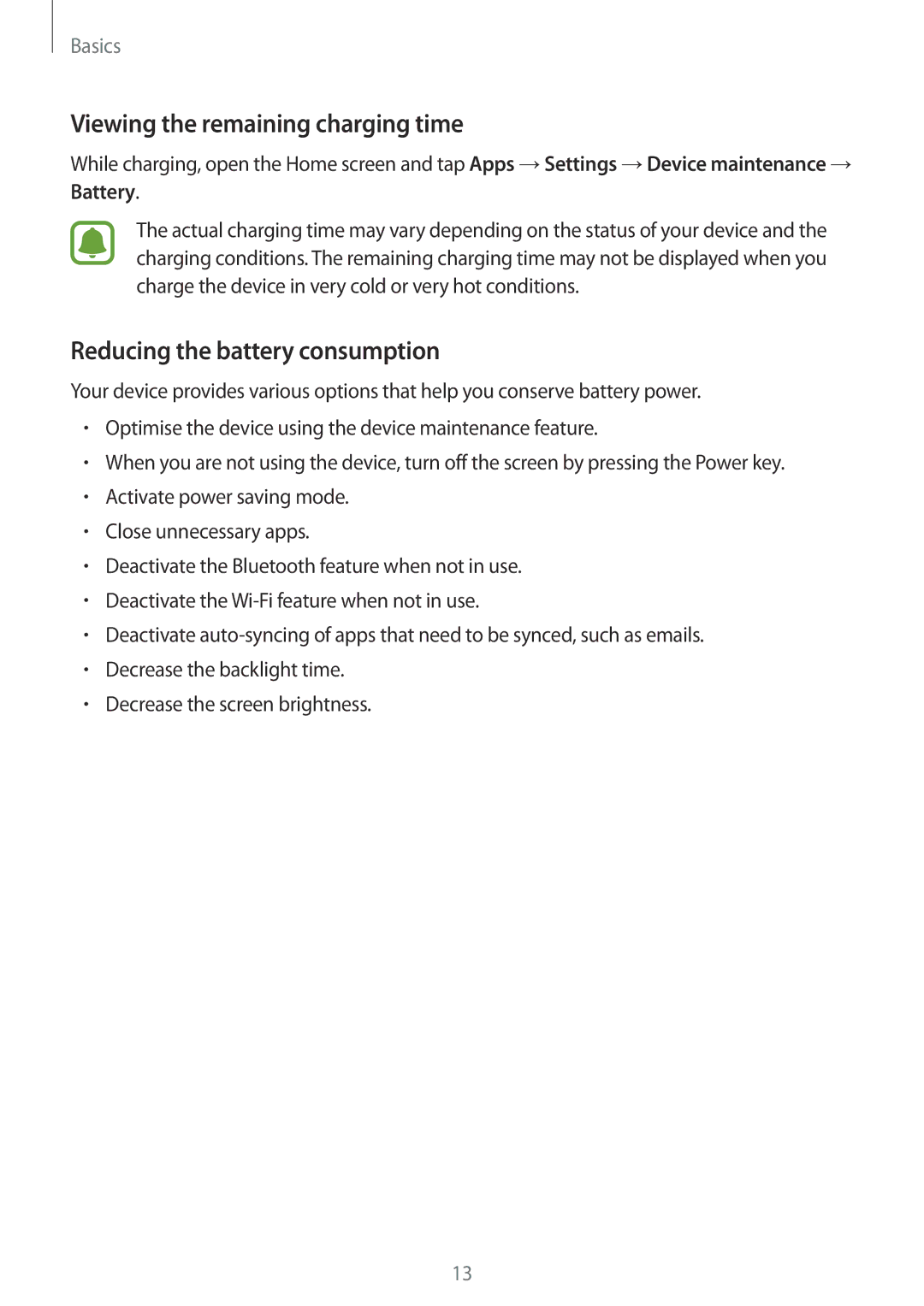 Samsung SM-T815NZDEITV, SM-T815NZKEDBT manual Viewing the remaining charging time, Reducing the battery consumption 