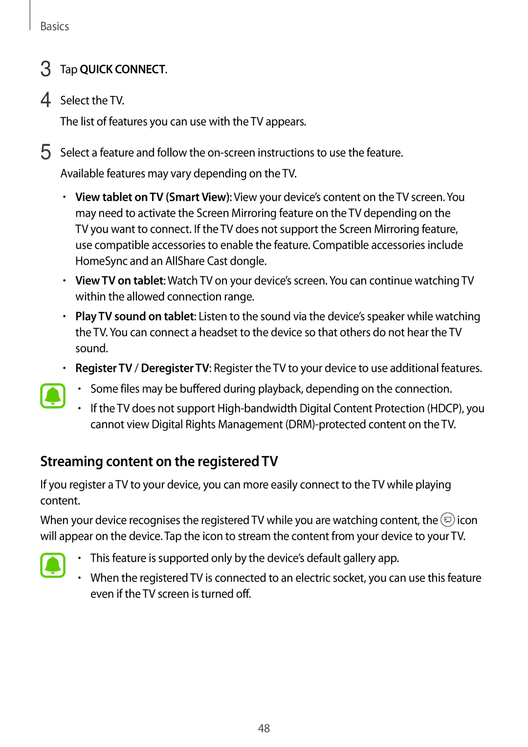 Samsung SM-T715NZWEXSK, SM-T815NZKEDBT, SM-T815NZWEDBT, SM-T715NZKEDBT, SM-T715NZWEDBT Streaming content on the registered TV 