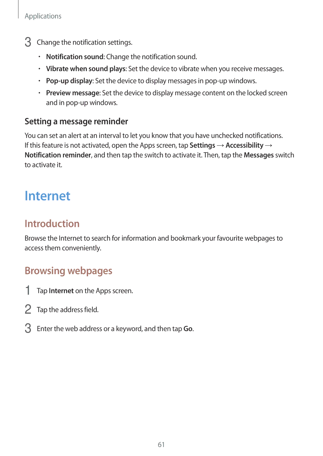 Samsung SM-T815NZWESEB, SM-T815NZKEDBT, SM-T815NZWEDBT manual Internet, Browsing webpages, Setting a message reminder 