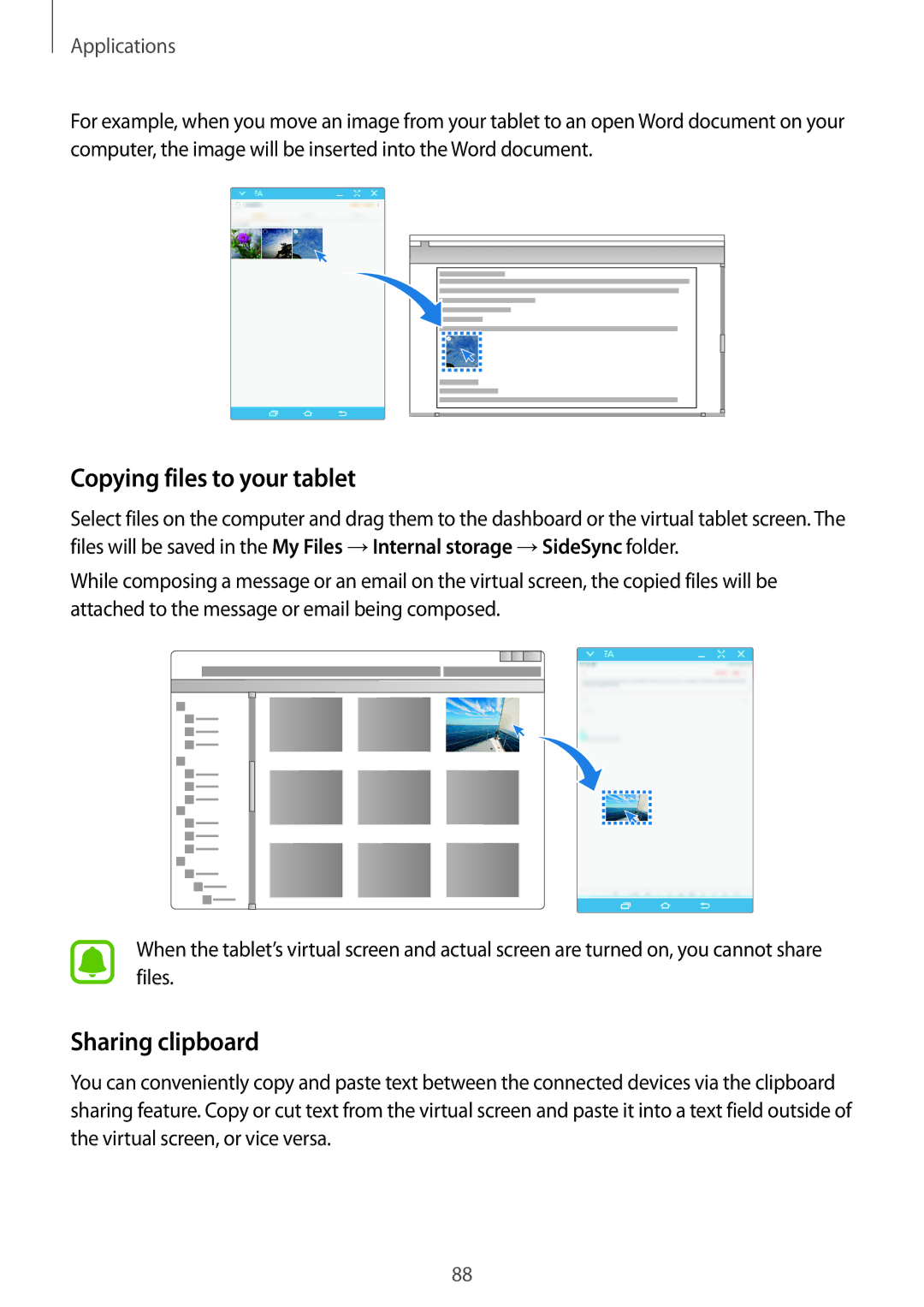 Samsung SM-T715YZKEXXV, SM-T815NZKEDBT, SM-T815NZWEDBT, SM-T715NZKEDBT manual Copying files to your tablet, Sharing clipboard 