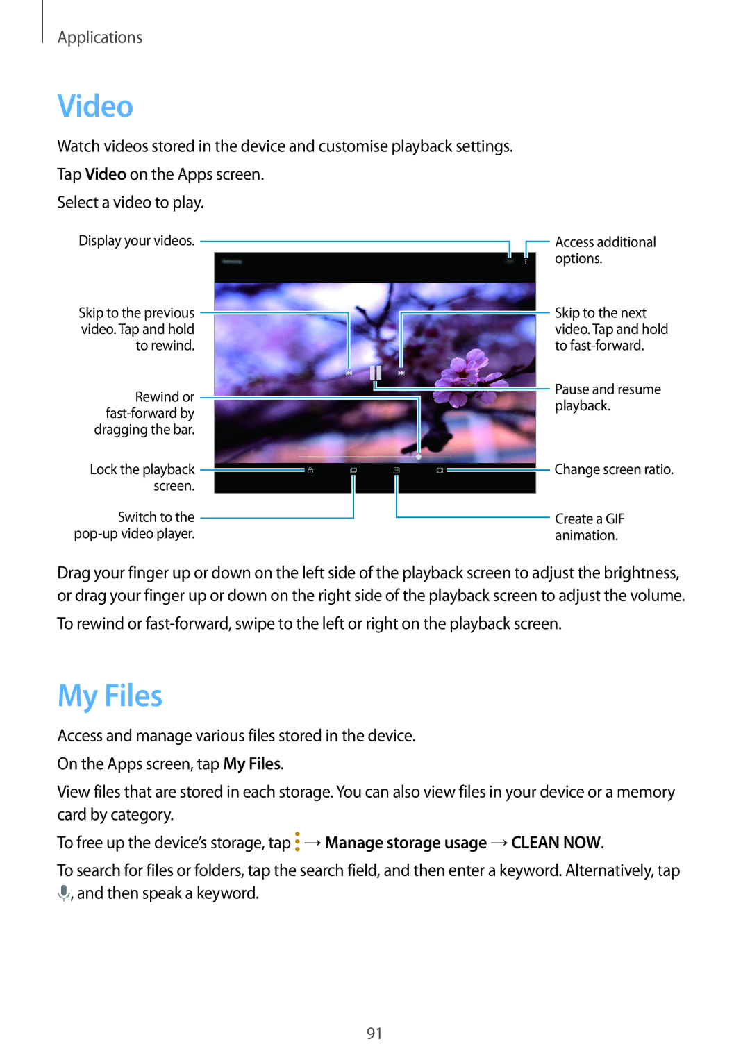 Samsung SM-T815YZDEXXV, SM-T815NZKEDBT, SM-T815NZWEDBT, SM-T715NZKEDBT, SM-T715NZWEDBT, SM-T815NZWEXEF manual Video, My Files 