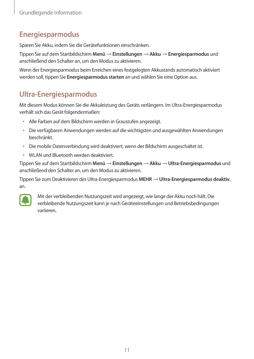 Samsung SM-T715NZWEDBT, SM-T815NZKEDBT, SM-T815NZWEDBT, SM-T715NZKEDBT manual Ultra-Energiesparmodus 