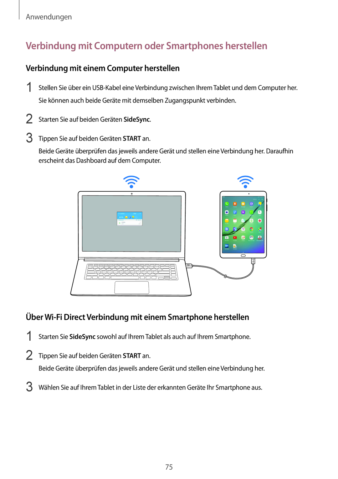 Samsung SM-T715NZWEDBT Verbindung mit Computern oder Smartphones herstellen, Verbindung mit einem Computer herstellen 