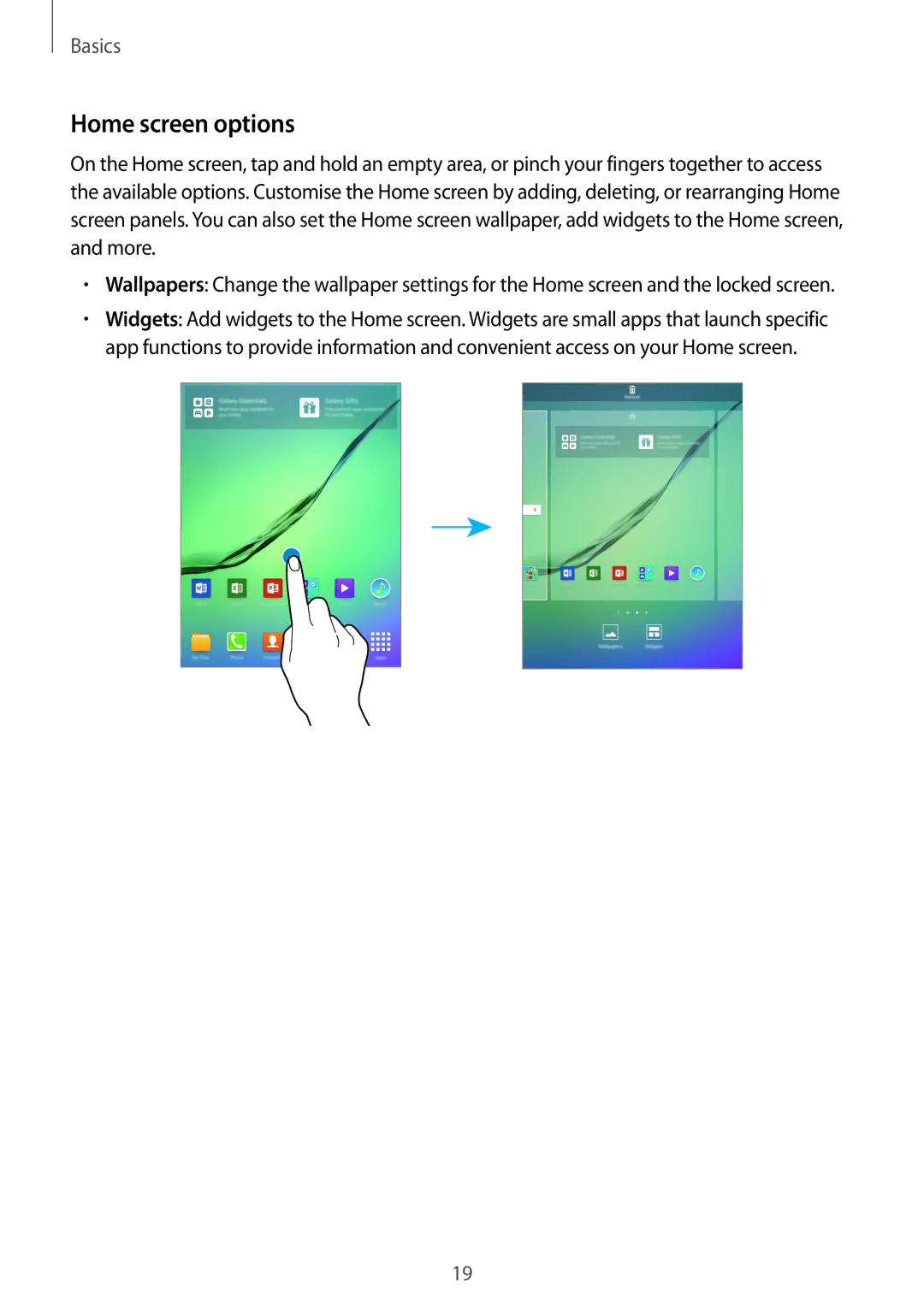 Samsung SM-T815NZWETMH, SM-T815NZKEDBT, SM-T815NZWEDBT, SM-T815NZWEXEF, SM-T815NZDETIM, SM-T815NZWEPLS Home screen options 