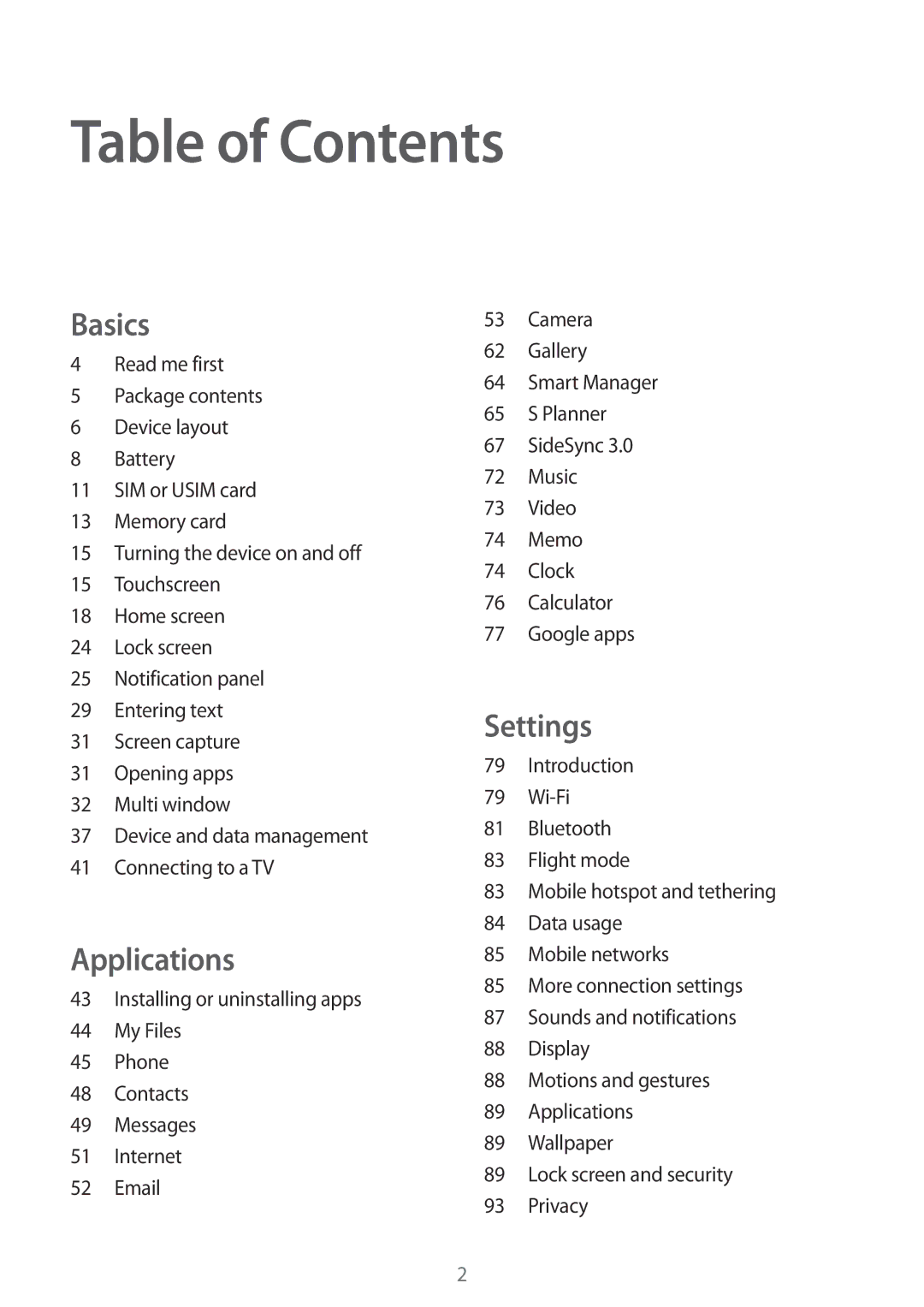 Samsung SM-T815NZWEXEF, SM-T815NZKEDBT, SM-T815NZWEDBT, SM-T815NZDETIM, SM-T815NZWEPLS, SM-T815NZKETIM manual Table of Contents 