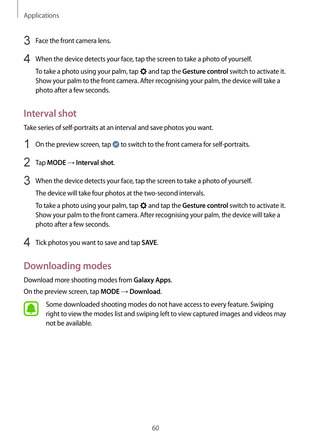 Samsung SM-T815NZWEBGL, SM-T815NZKEDBT, SM-T815NZWEDBT, SM-T815NZWEXEF manual Downloading modes, Tap Mode →Interval shot 