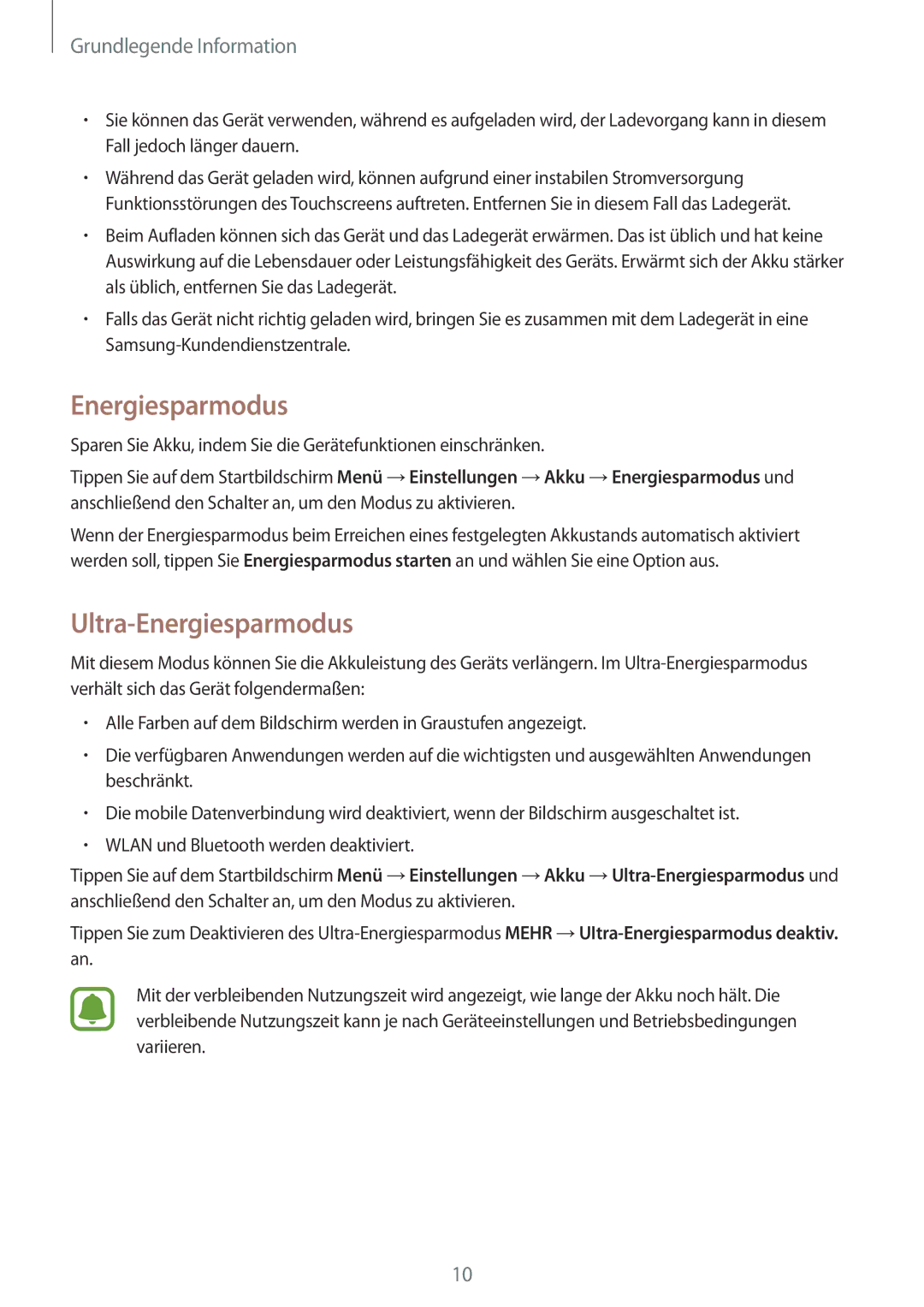 Samsung SM-T815NZKEDBT, SM-T815NZWEDBT manual Ultra-Energiesparmodus 