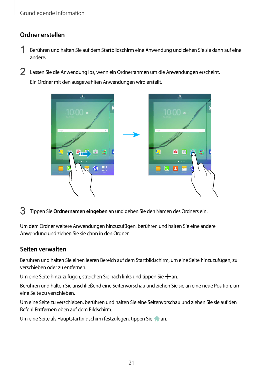 Samsung SM-T815NZWEDBT, SM-T815NZKEDBT manual Ordner erstellen, Seiten verwalten 