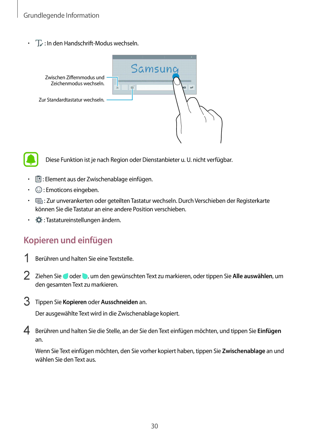 Samsung SM-T815NZKEDBT, SM-T815NZWEDBT manual Kopieren und einfügen, Tippen Sie Kopieren oder Ausschneiden an 