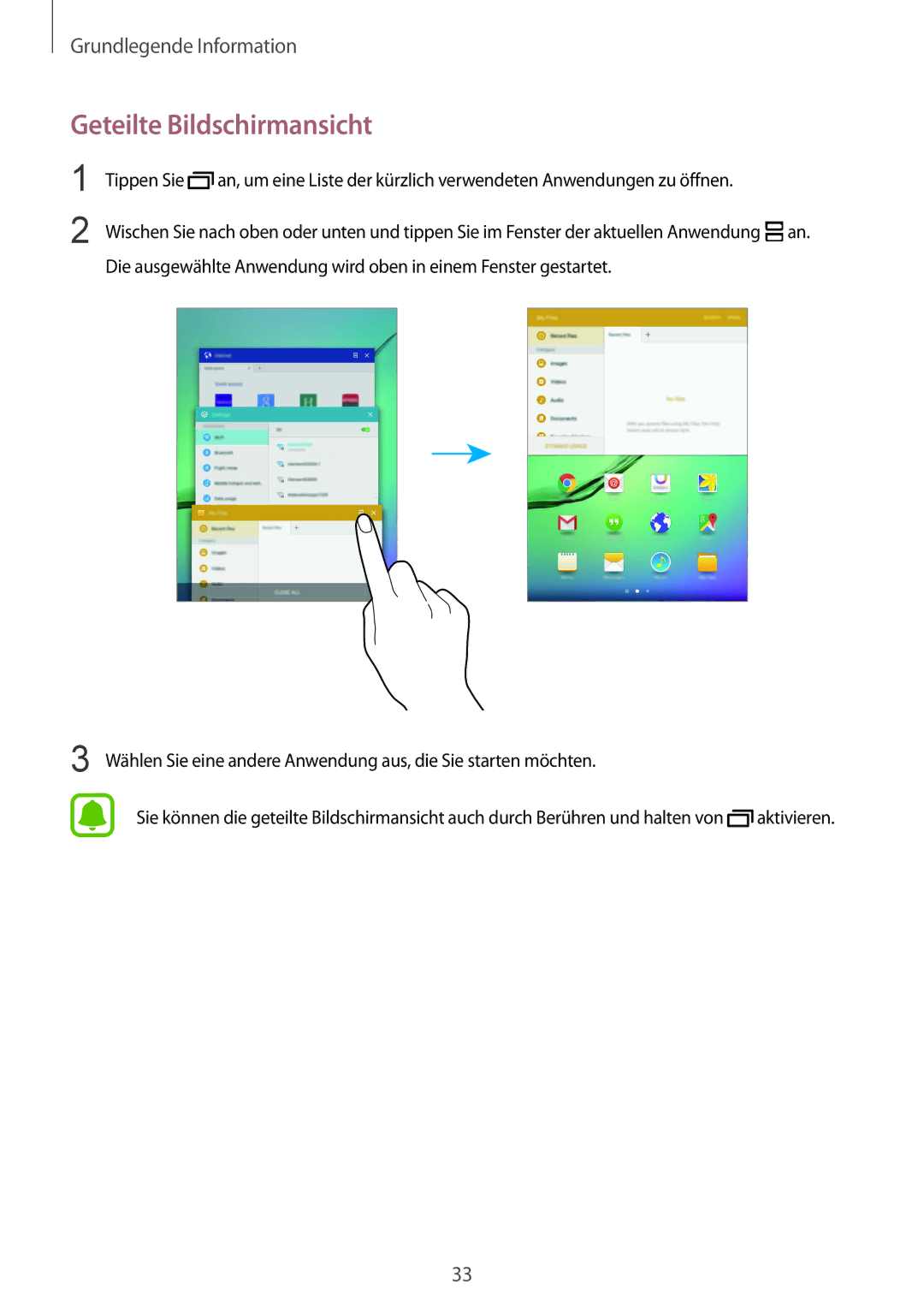 Samsung SM-T815NZWEDBT, SM-T815NZKEDBT manual Geteilte Bildschirmansicht 