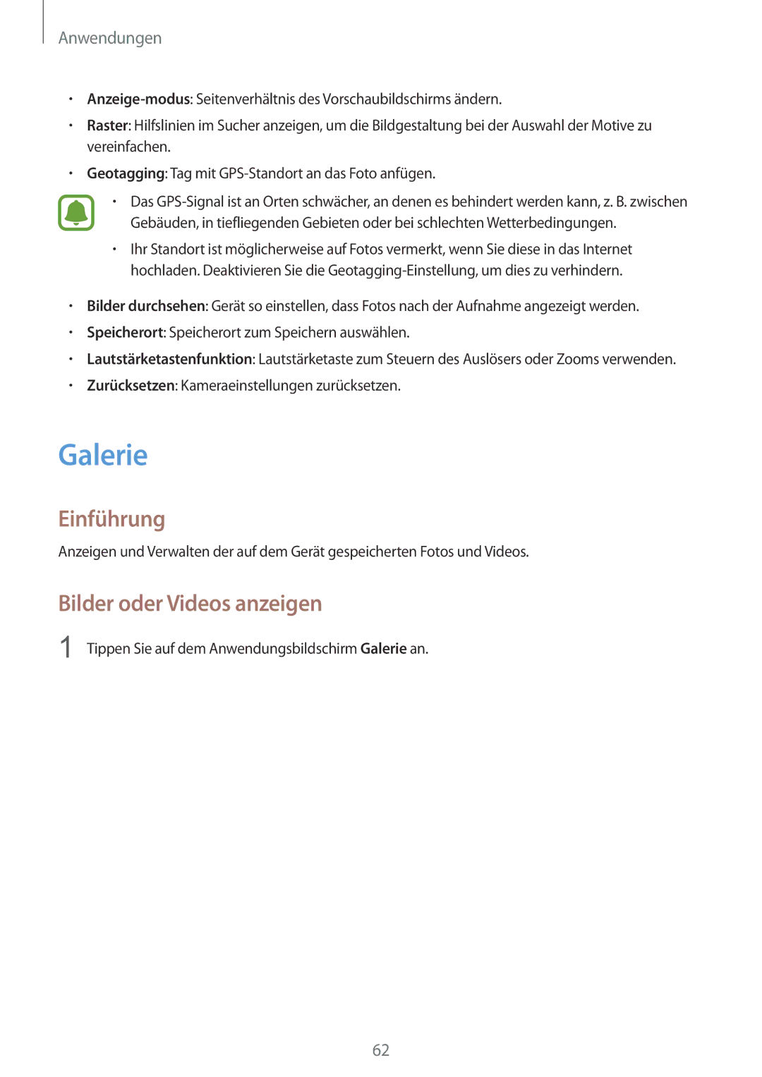 Samsung SM-T815NZKEDBT, SM-T815NZWEDBT manual Galerie, Bilder oder Videos anzeigen 