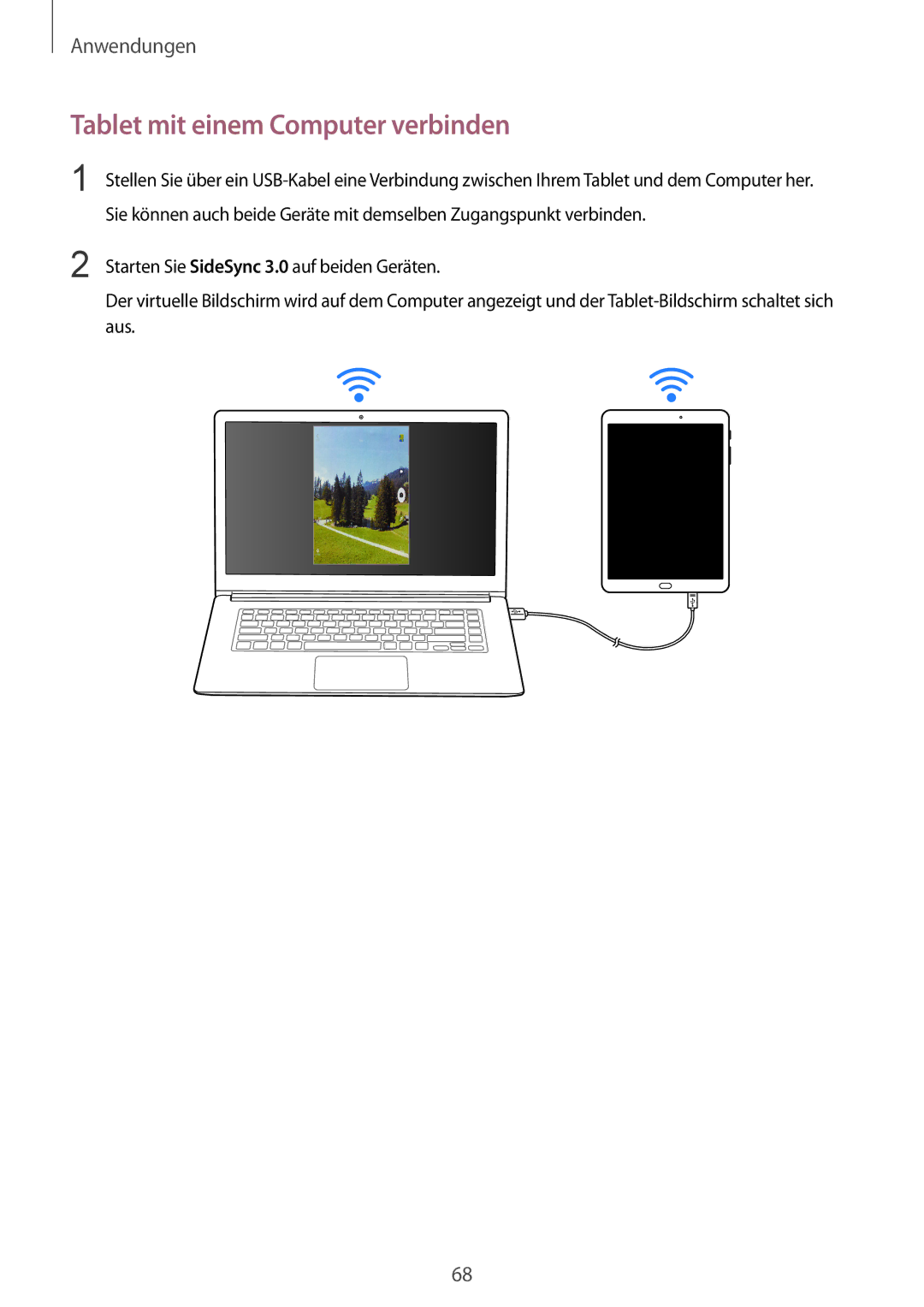 Samsung SM-T815NZKEDBT, SM-T815NZWEDBT Tablet mit einem Computer verbinden, Starten Sie SideSync 3.0 auf beiden Geräten 