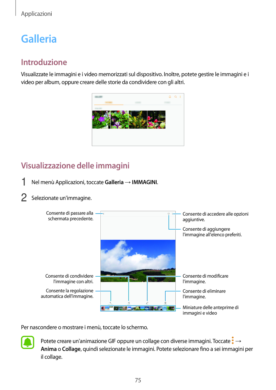 Samsung SM-T715NZDEITV, SM-T815NZWEDBT, SM-T715NZWEDBT, SM-T815NZDETIM manual Galleria, Visualizzazione delle immagini 