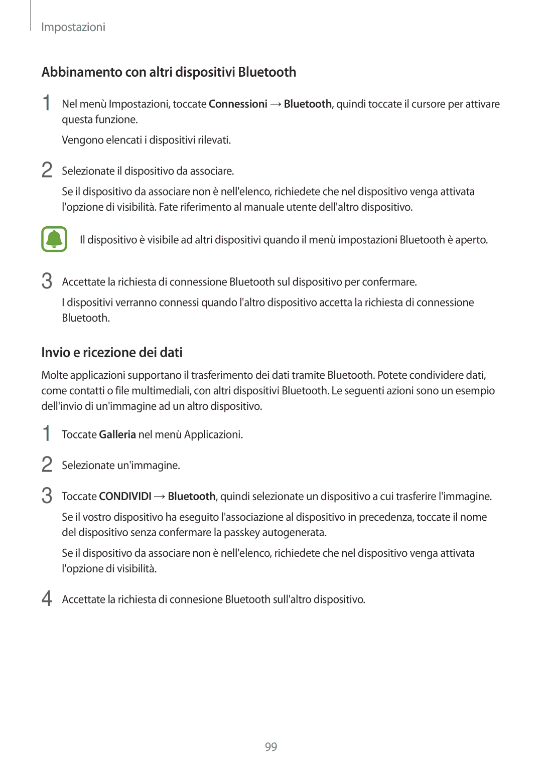 Samsung SM-T815NZWEXEO, SM-T815NZWEDBT manual Abbinamento con altri dispositivi Bluetooth, Invio e ricezione dei dati 