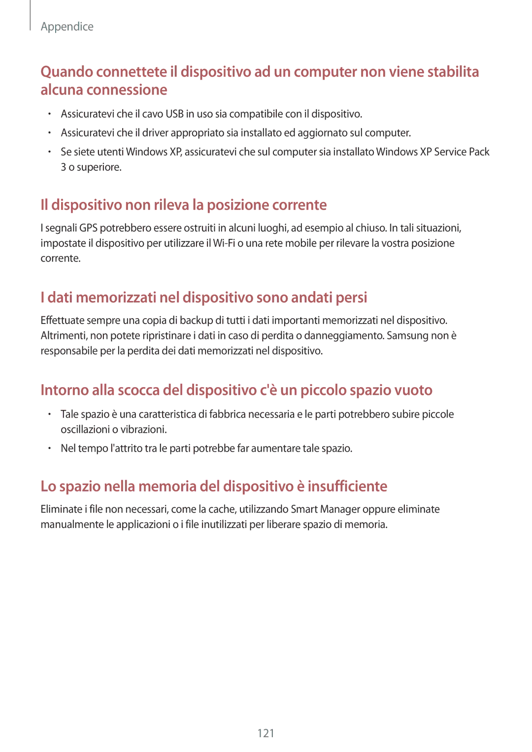 Samsung SM-T815NZWEPLS, SM-T815NZWEDBT, SM-T715NZWEDBT, SM-T815NZDETIM manual Il dispositivo non rileva la posizione corrente 