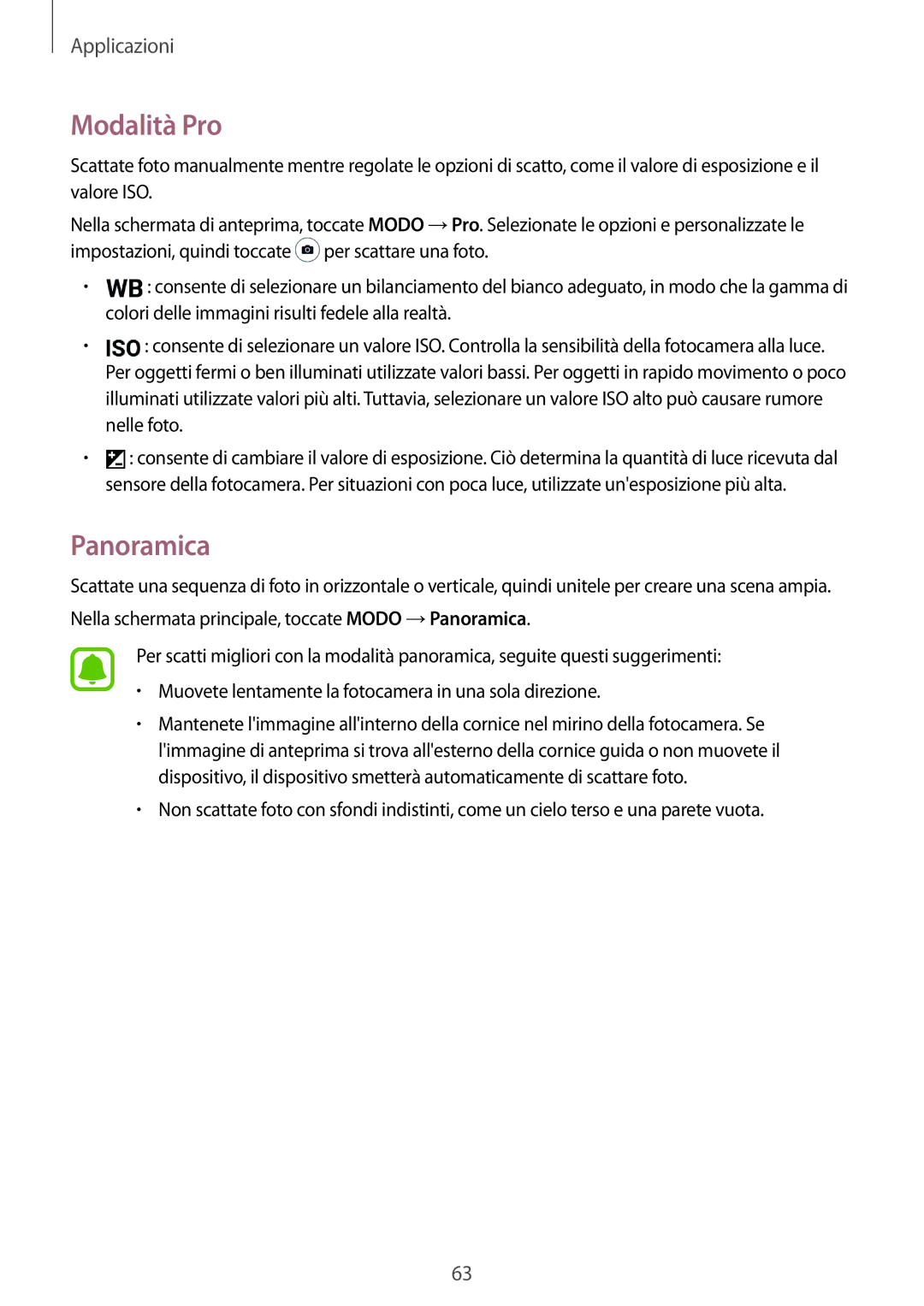 Samsung SM-T815NZKEITV, SM-T815NZWEDBT, SM-T715NZWEDBT, SM-T815NZDETIM, SM-T715NZKEXEO manual Modalità Pro, Panoramica 